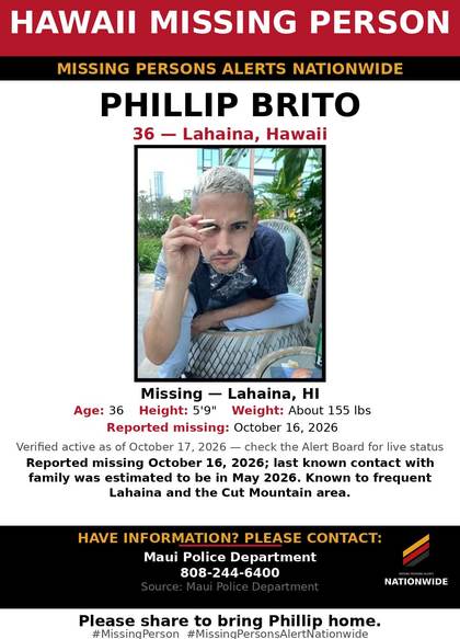 Missing person flyer for Phillip Brito