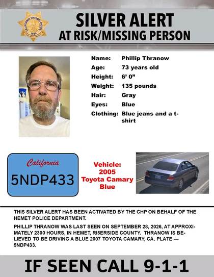 Missing person flyer for Phillip Thranow