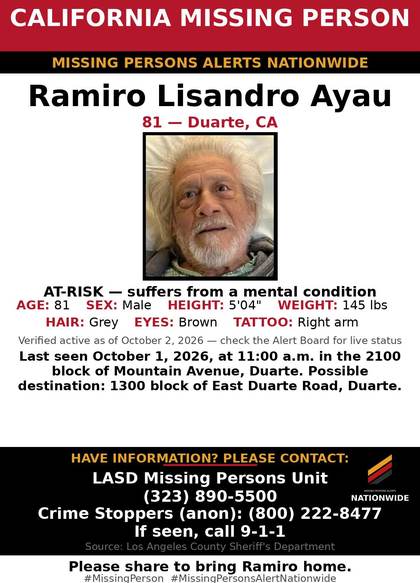 Missing person flyer for Ramiro Lisandro Ayau