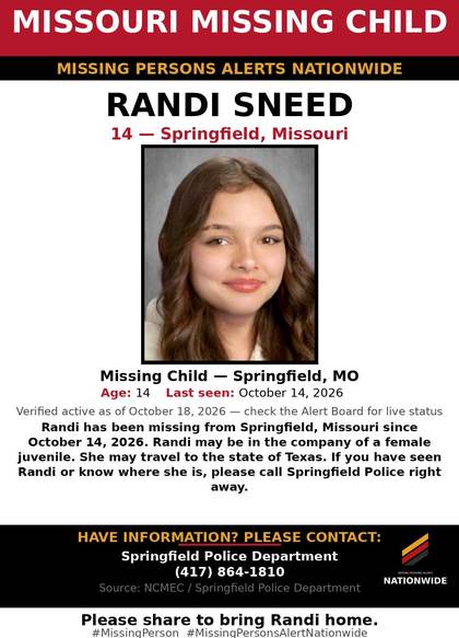 Missing person flyer for Randi Sneed