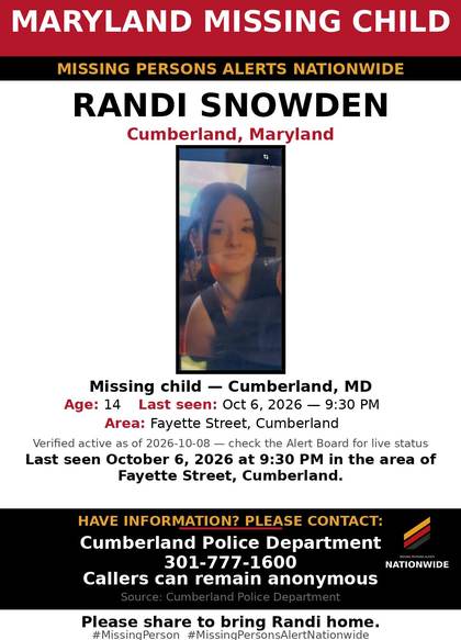 Missing person flyer for Randi Snowden