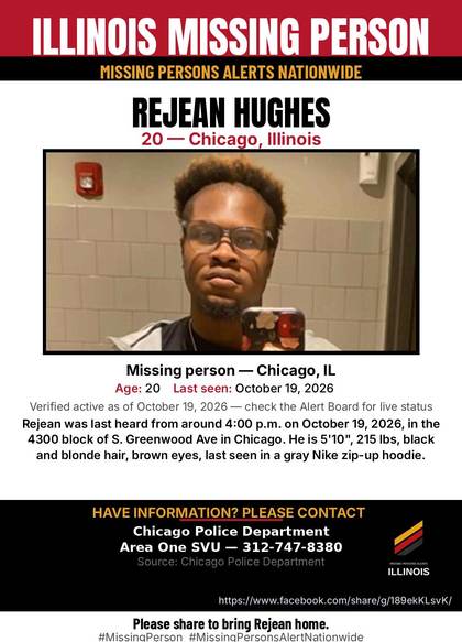 Missing person flyer for Rejean Hughes