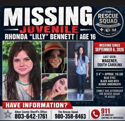 Missing person flyer for Rhonda "Lilly" Bennett