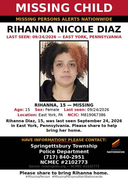 Missing person flyer for Rihanna Nicole Diaz