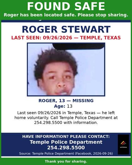 Found safe flyer for Roger Stewart