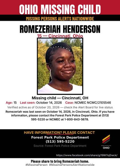 Missing person flyer for Romezeriah Henderson