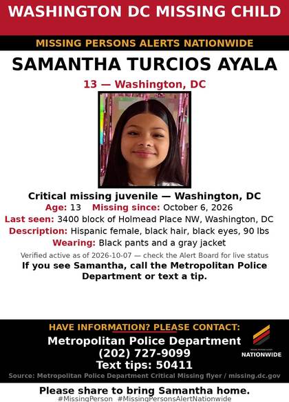 Missing person flyer for Samantha Turcios Ayala