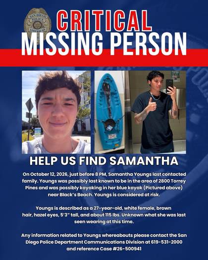 Missing person flyer for Samantha Youngs