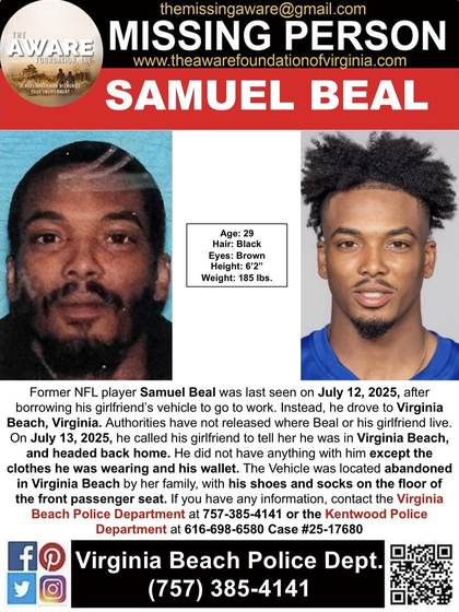 Missing person flyer for Samuel Beal