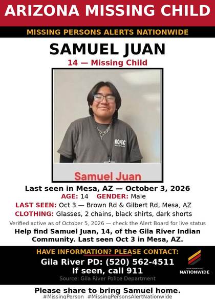 Missing person flyer for Samuel Juan