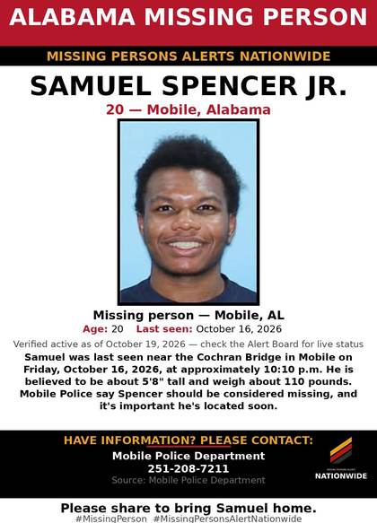 Missing person flyer for Samuel Spencer Jr.