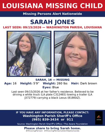Missing person flyer for Sarah Jones