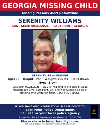 Missing person flyer for Serenity Lynn Williams