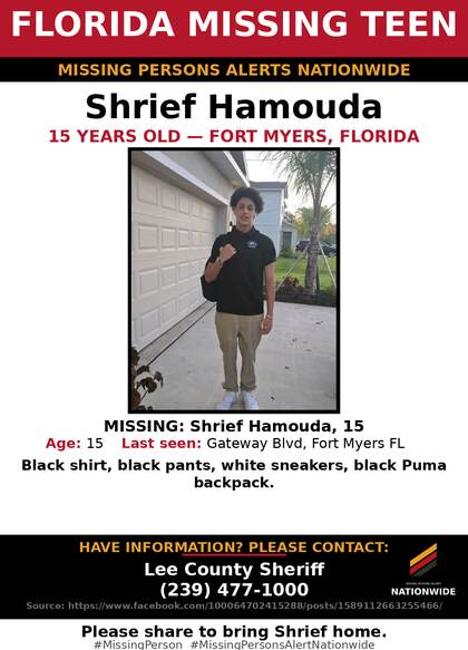 Missing person flyer for Shrief Hamouda