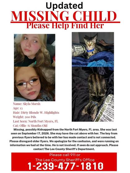 Missing person flyer for Skyla Marsh