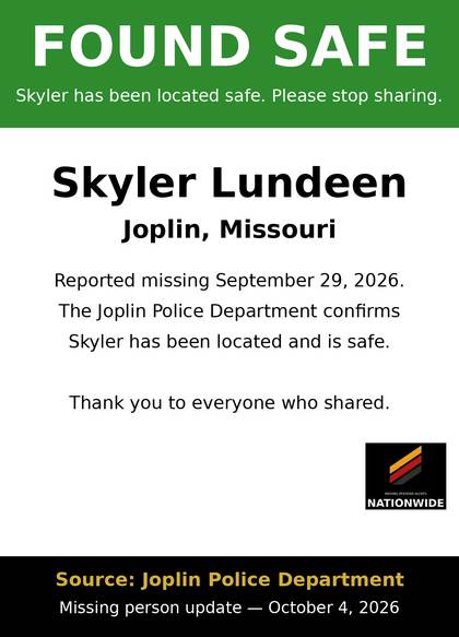 Found safe flyer for Skyler Lundeen