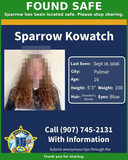 Found safe flyer for Sparrow Kowatch