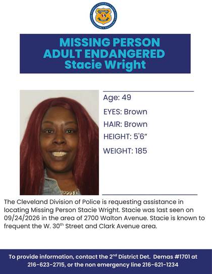 Missing person flyer for Stacie Wright