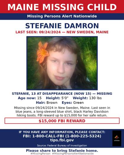 Missing person flyer for Stefanie Damron