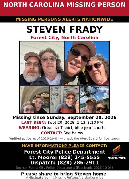 Missing person flyer for Steven Frady