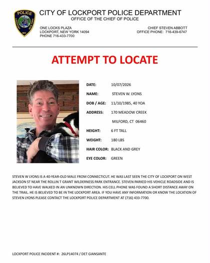 Missing person flyer for Steven W. Lyons