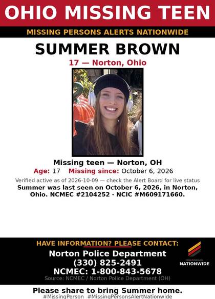 Missing person flyer for Summer Brown