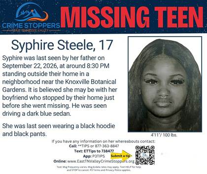 Missing person flyer for Syphire Steele