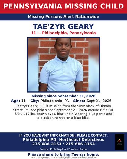 Missing person flyer for Tae'zyr Geary