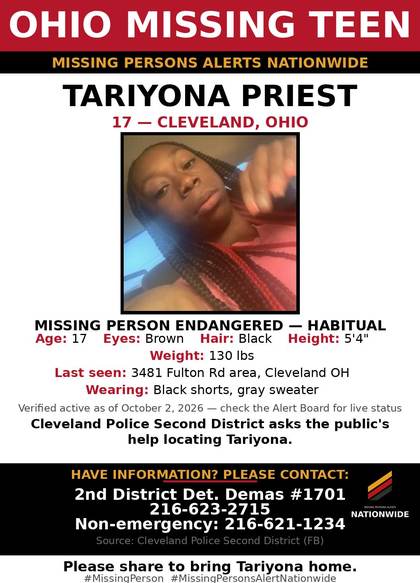 Missing person flyer for Tariyona Priest