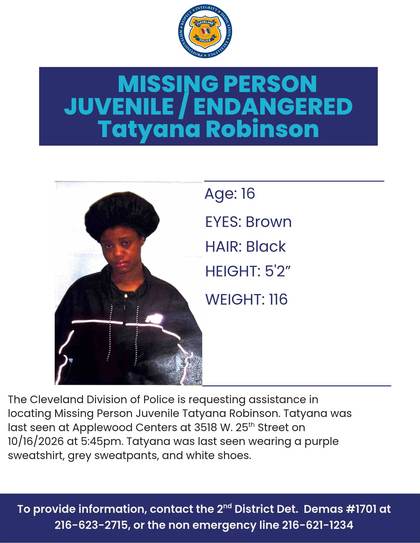 Missing person flyer for Tatyana Robinson