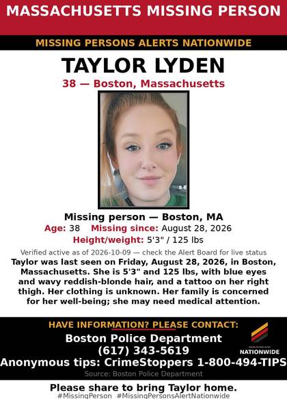 Missing person flyer for Taylor Lyden