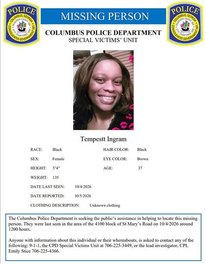 Missing person flyer for Tempestt Ingram