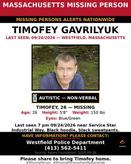 Missing person flyer for Timofey Gavrilyuk