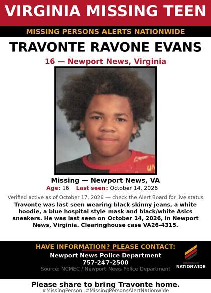 Missing person flyer for Travonte Ravone Evans