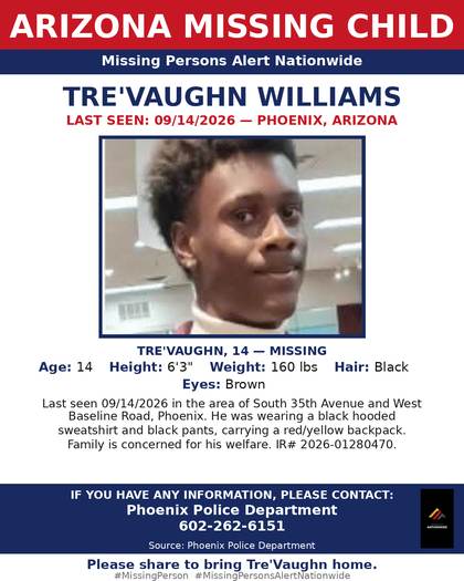 Missing person flyer for Tre'Vaughn Williams