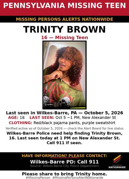 Found safe flyer for Trinity Brown