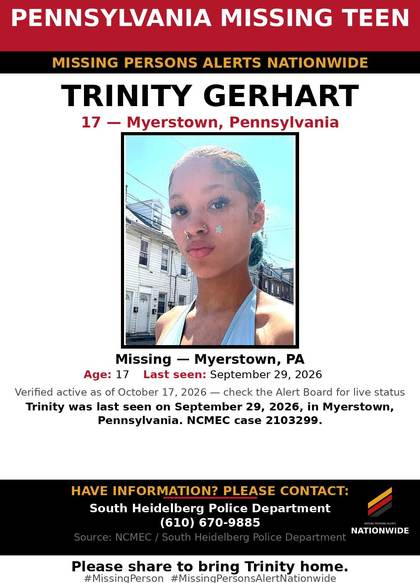 Missing person flyer for Trinity Gerhart