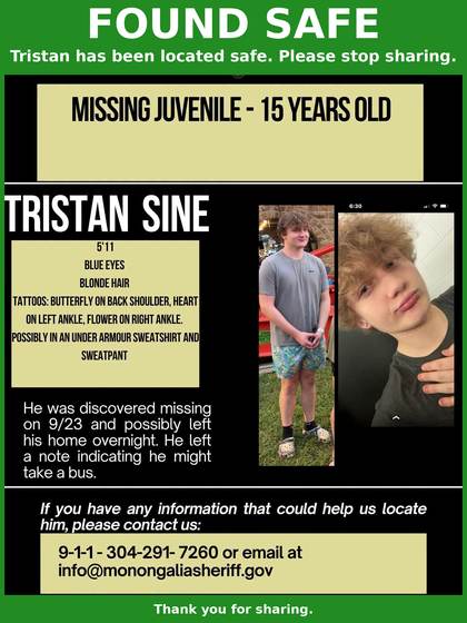 Found safe flyer for Tristan Sine