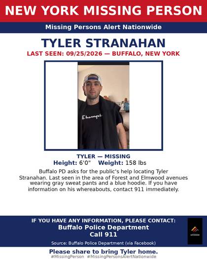 Missing person flyer for Tyler Stranahan