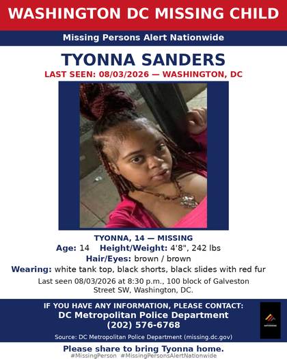 Missing person flyer for Tyonna Sanders