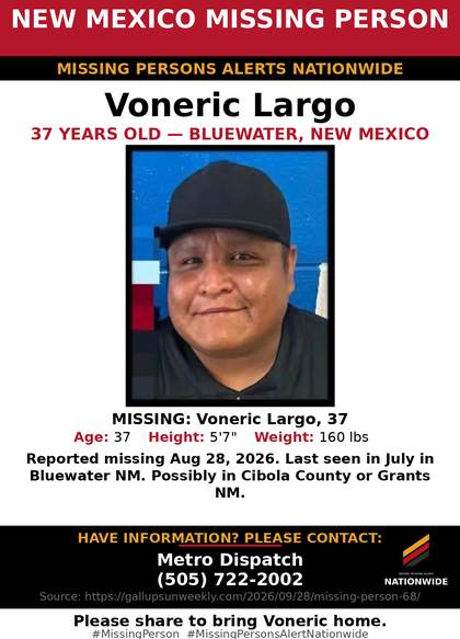 Missing person flyer for Voneric Largo