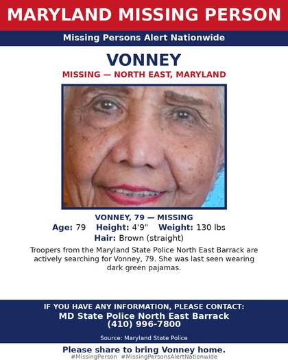 Missing person flyer for Vonney