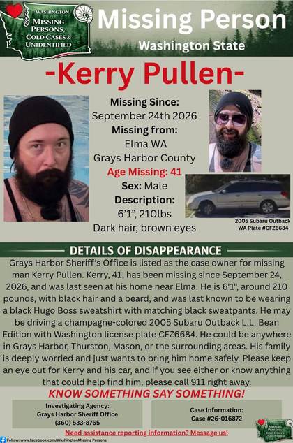 Missing person flyer for Kerry Pullen