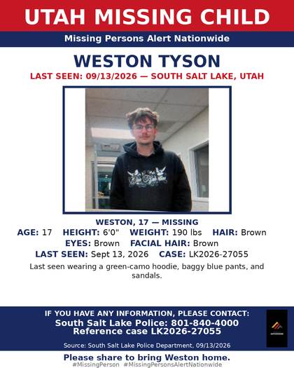Missing person flyer for Weston Tyson