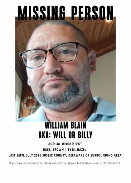 Missing person flyer for William Blain