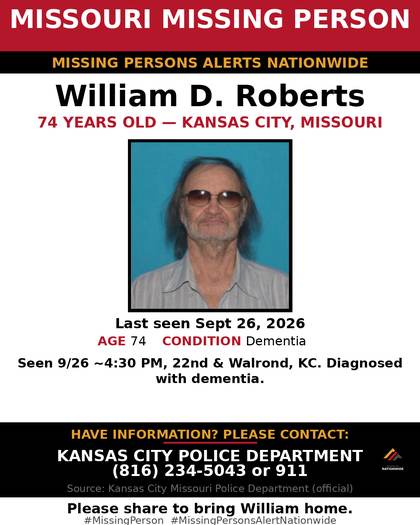 Missing person flyer for William D. Roberts