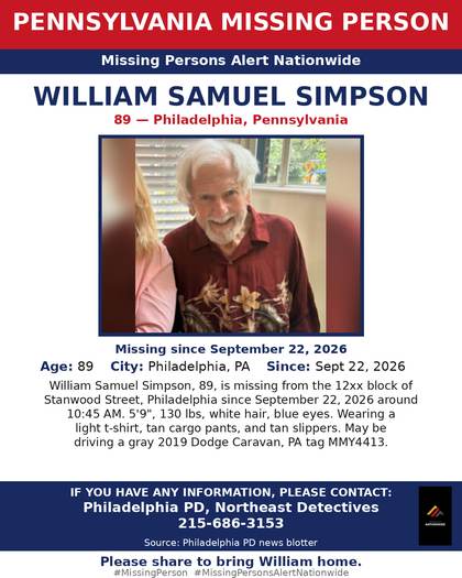 Missing person flyer for William Samuel Simpson