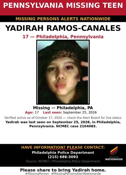 Missing person flyer for Yadirah Ramos-Canales