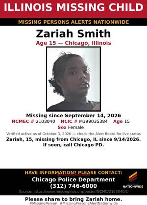 Missing person flyer for Zariah Smith