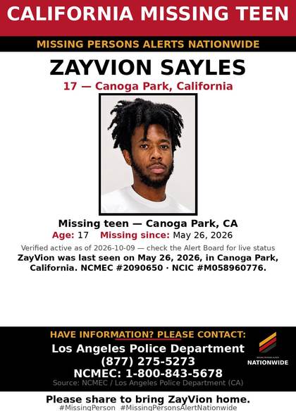 Missing person flyer for ZayVion Sayles